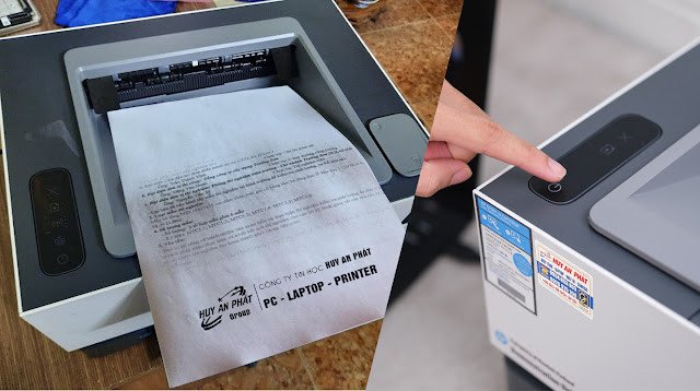 Alt: Hình ảnh máy in HP Neverstop đang in tài liệu với chất lượng tốt.