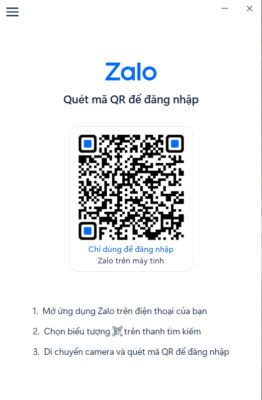 alt text: Giao diện đăng nhập Zalo trên máy tính với mã QR