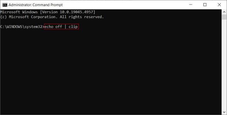Alt text: Hình ảnh hướng dẫn làm trống clipboard bằng command prompt