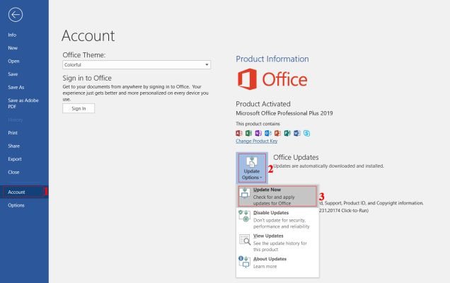 Alt text: Hình ảnh minh họa cách cập nhật Microsoft Word