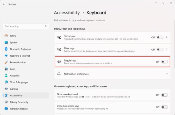 Cài đặt âm thanh thông báo cho Caps Lock, Num Lock trên Windows