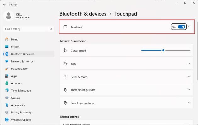Cài đặt Touchpad trong Windows