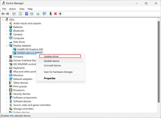 Cập nhật driver card màn hình