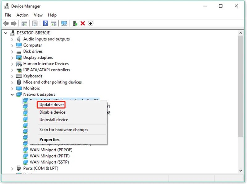Cập nhật driver cho thiết bị
