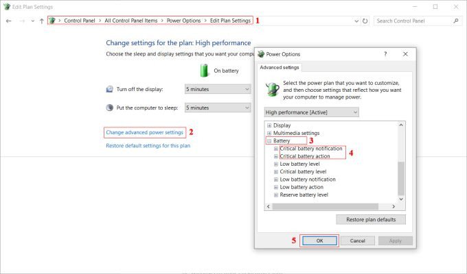Chỉnh cài đặt pin