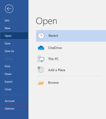 Chọn File và chọn Options