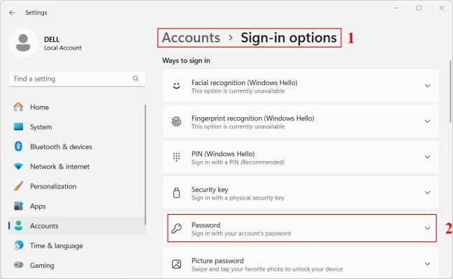 Đặt mật khẩu trên Windows 11