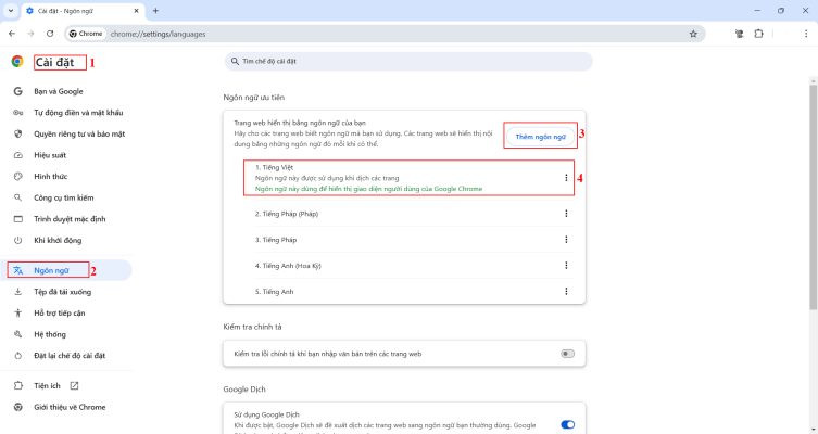 Đổi ngôn ngữ Chrome trên máy tính