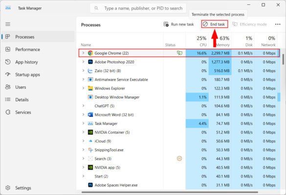 Đóng các ứng dụng không cần thiết