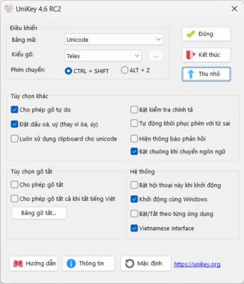 Giao diện phần mềm Unikey