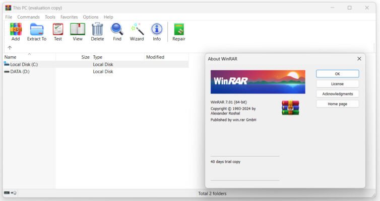 Giao diện phần mềm WinRAR