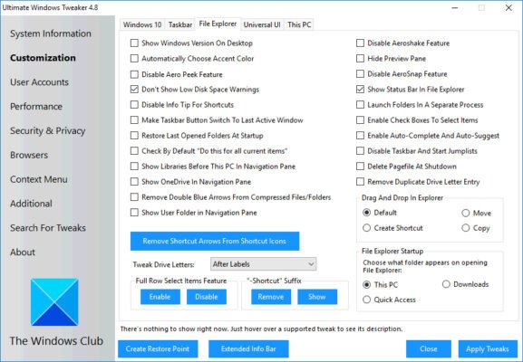 Giao diện Ultimate Windows Tweaker