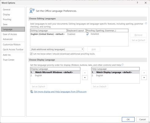 Kiểm tra ngôn ngữ có sẵn trong Microsoft Office