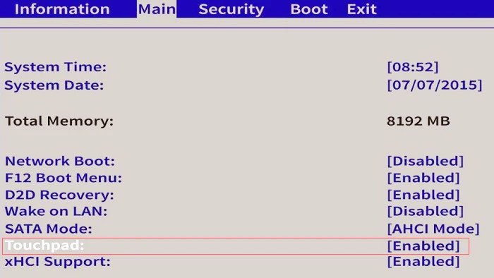 Kiểm Tra Tính Năng Touchpad Trong BIOS