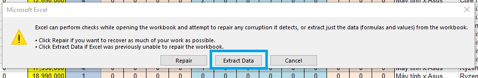 Lựa chọn Repair hoặc Extract Data