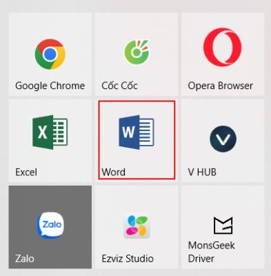 Mở Microsoft Word