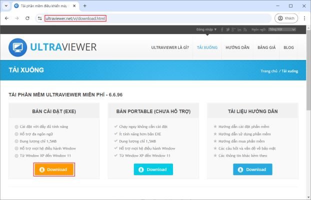 Quá trình tải và cài đặt UltraViewer