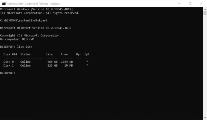 Sử dụng Diskpart trong Command Prompt