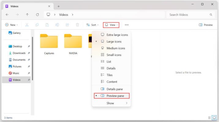 Sử dụng Preview Pane