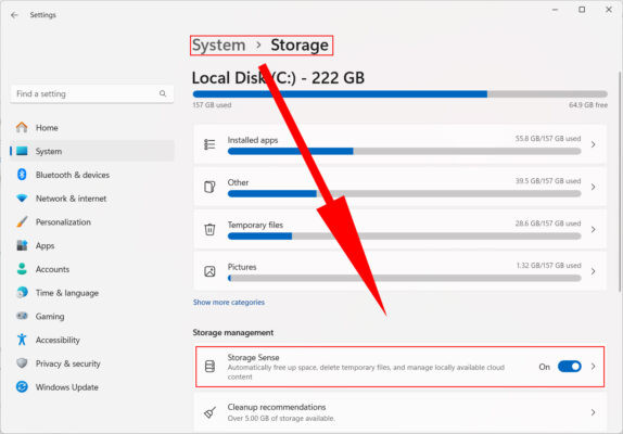 Sử dụng Storage Sense