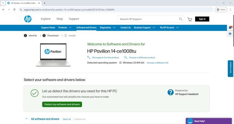 Tải driver từ website chính thức của hãng