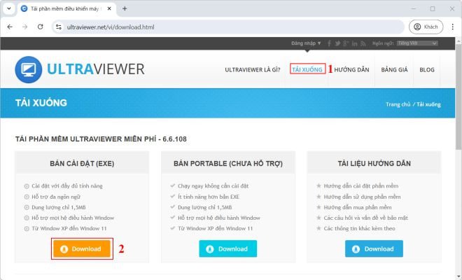 Tải UltraViewer từ trang chủ