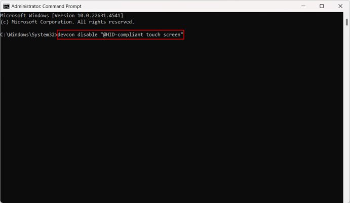 Tắt cảm ứng bằng Command Prompt