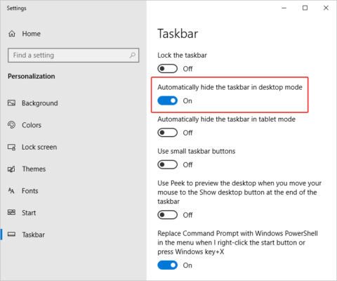 Tắt Chế Độ Tự Động Ẩn Taskbar