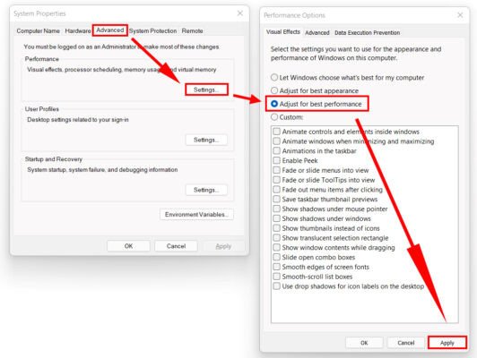 Tắt hiệu ứng hình ảnh