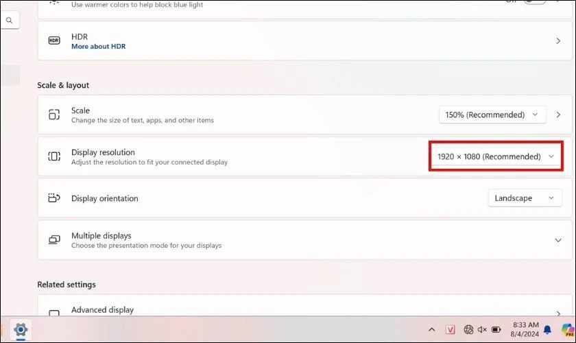 Thay đổi độ phân giải màn hình