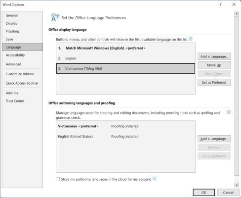 Thay đổi ngôn ngữ hiển thị và kiểm tra chính tả
