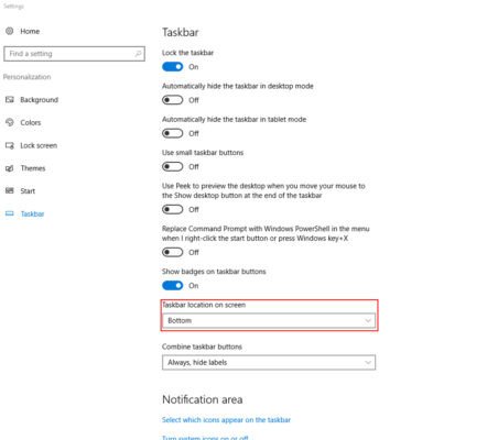 Thay đổi vị trí Taskbar