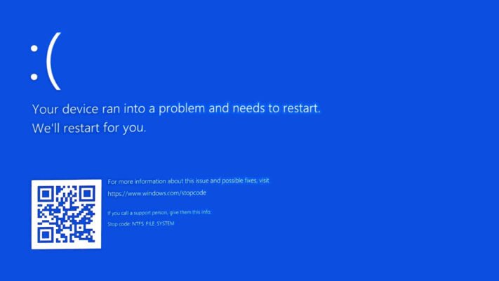 Thông báo lỗi Stop Code NTFS FILE SYSTEM