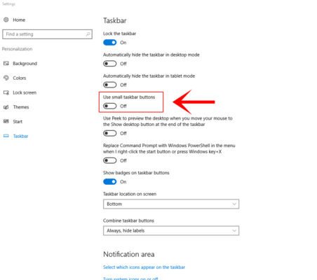 Thu nhỏ biểu tượng Taskbar