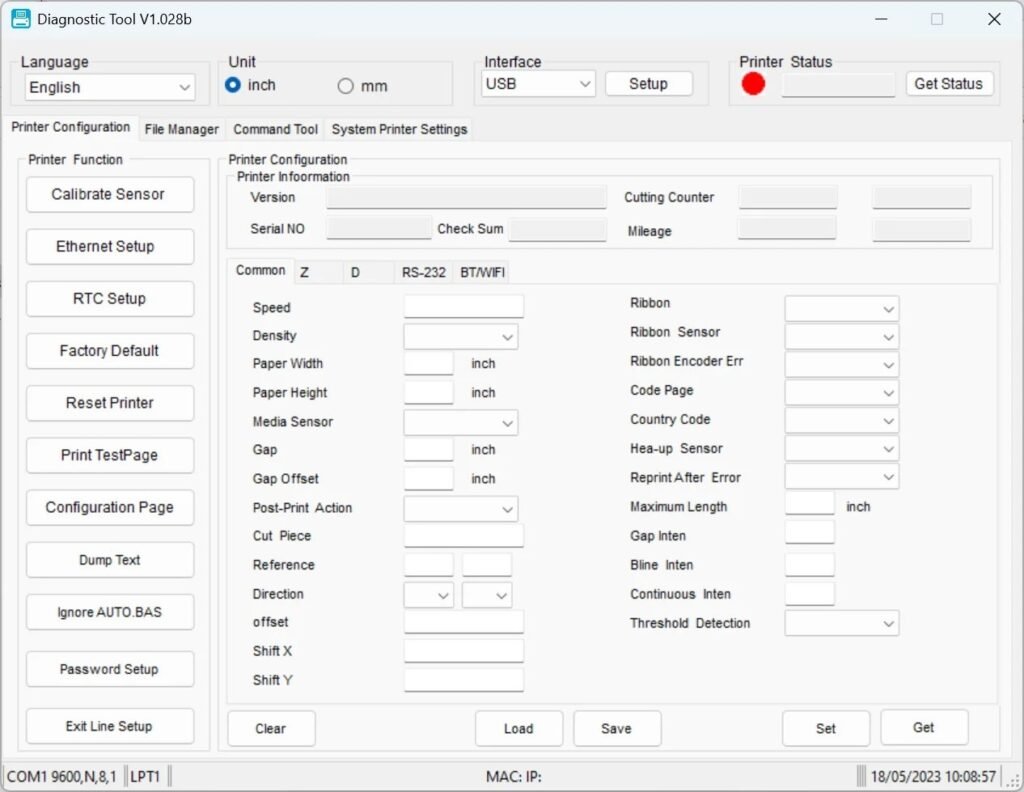 Cửa sổ khởi chạy của Công cụ Kiểm tra máy in mã vạch Xprinter