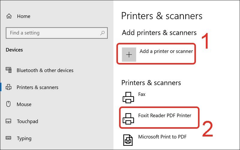 Nhấn Add a printer or scanner để Windows tìm kiếm máy in khả dụng