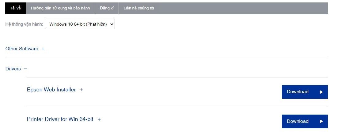 Giao diện tải driver máy in Epson L1300