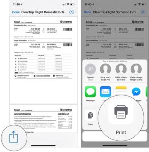 Chọn tùy chọn in từ menu chia sẻ trên iPhone