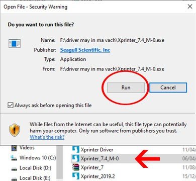 Bắt đầu chạy file cài đặt driver máy in Xprinter 350B