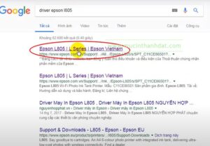 Giao diện tìm kiếm driver Epson L805 trên Google