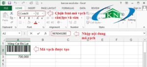Giao diện file Excel đang thiết kế cột dữ liệu để chuẩn bị tạo và in mã vạch