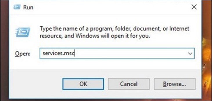 Mở cửa sổ Services bằng cách gõ services.msc trong Run