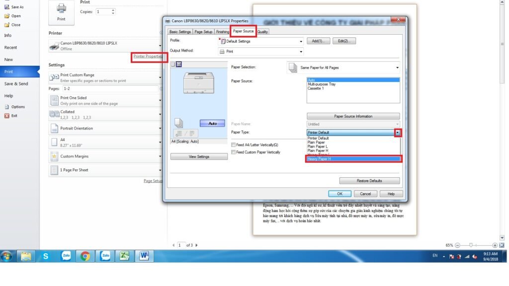 Máy in Canon LBP 8630 minh họa cách in giấy dày