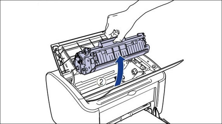 Mở nắp máy in và nhẹ nhàng tháo hộp mực khi máy bị kẹt giấy