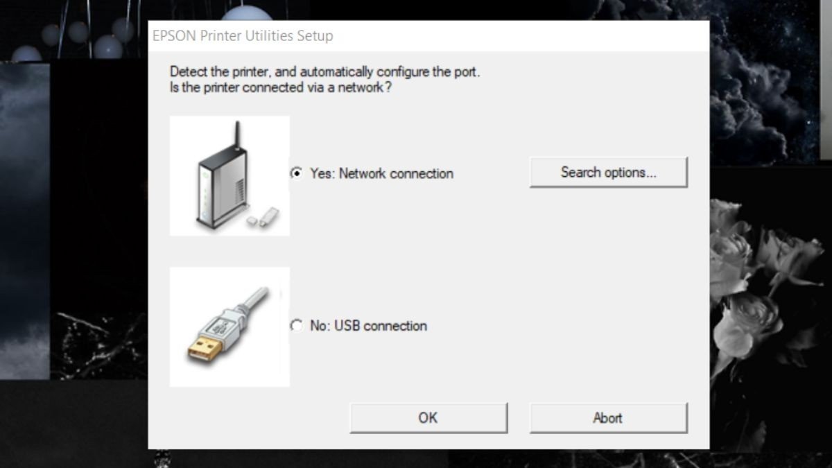 Chọn phương thức kết nối máy in (WiFi, Bluetooth, USB) trong quá trình cài đặt driver