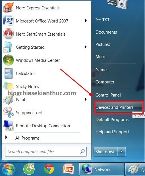 Truy cập mục quản lý máy in và thiết bị trên Windows