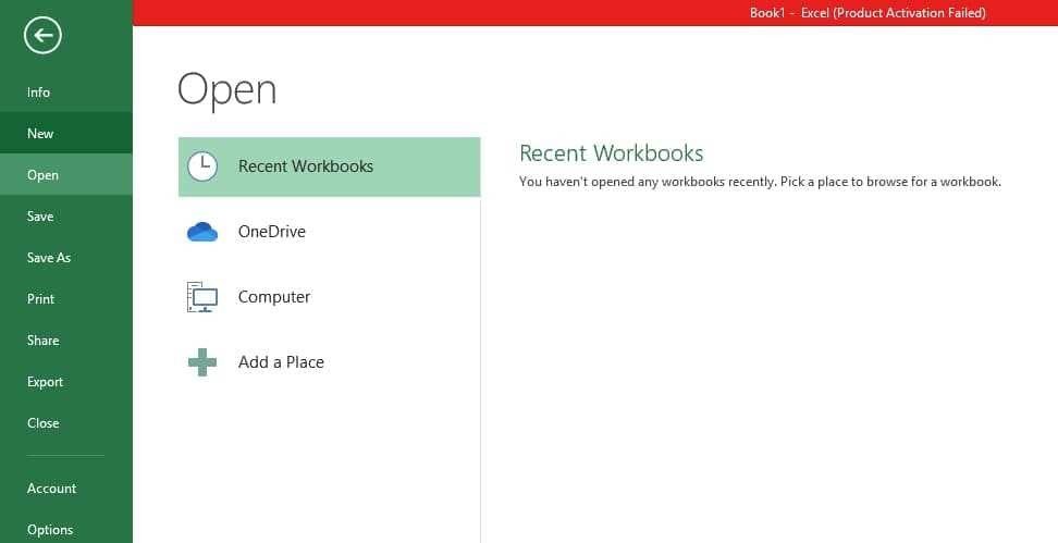 Menu File và tùy chọn Options trong Excel để mở cài đặt