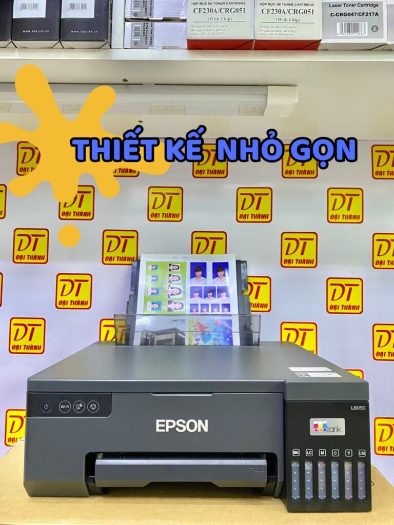 Máy in ảnh 6 màu Epson L8050 với thiết kế hiện đại, màu đen sang trọng