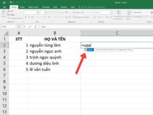 Hướng dẫn sử dụng hàm UPPER để chuyển chữ thường thành chữ in hoa toàn bộ trong Excel