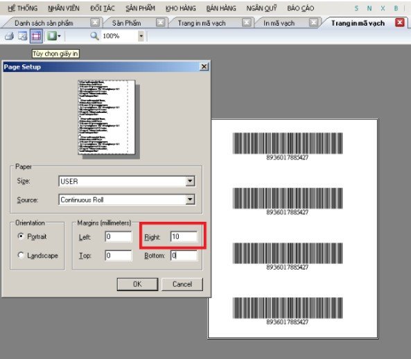 Cách chỉnh vị trí in mã vạch bị lệch trong phần mềm
